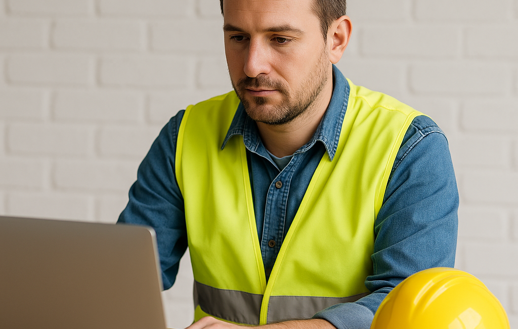 Worker completing the COSAC Safe2Site Online Course for CSCS Green Card from home