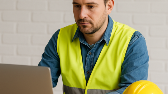 Worker completing the COSAC Safe2Site Online Course for CSCS Green Card from home