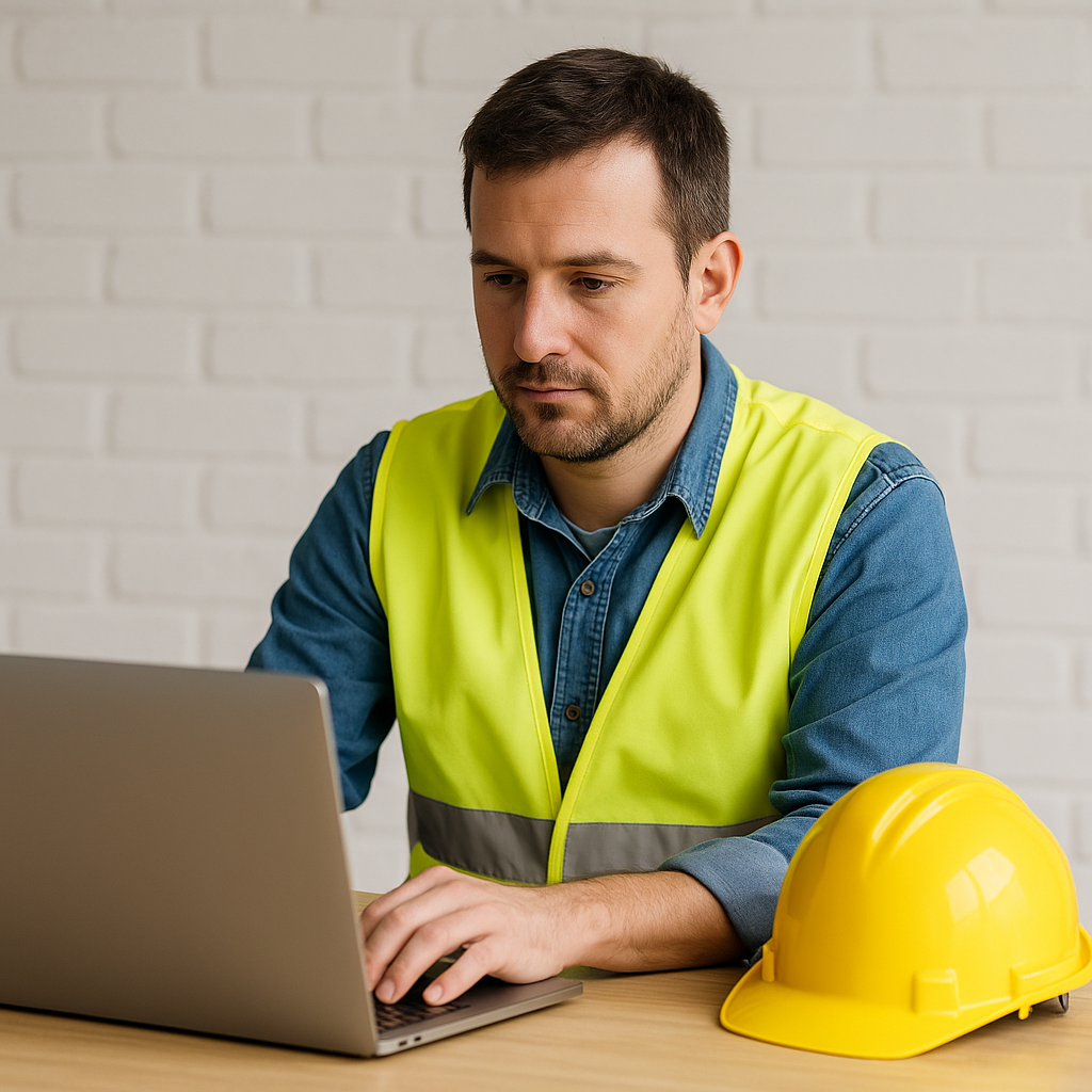 Worker completing the COSAC Safe2Site Online Course for CSCS Green Card from home